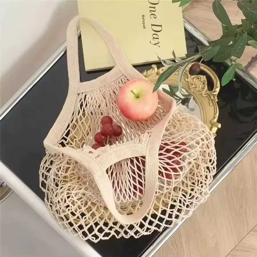 1Pc Portable Reusable Grocery Shopping Bag Mesh Bag Foldableable Grocery Bag Fruit and Vegetable Bag Cotton Net Tote Bag W250524