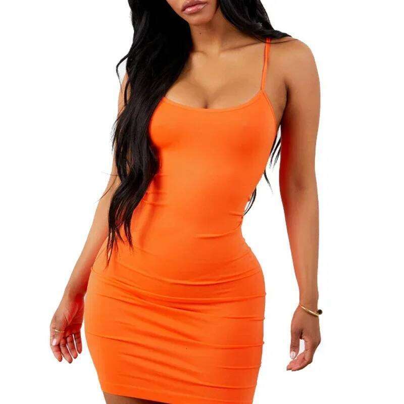 Hot Tight Dresses Summer Spaghetti Strap Mini Dress Women Sexy Bodycon Club Party Dresses Short Female Camisole Solid Black Sheath Sundress Casual Kne
