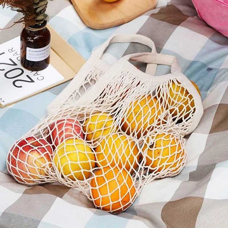 1Pc Portable Reusable Grocery Shopping Bag Mesh Bag Foldableable Grocery Bag Fruit and Vegetable Bag Cotton Net Tote Bag W250524