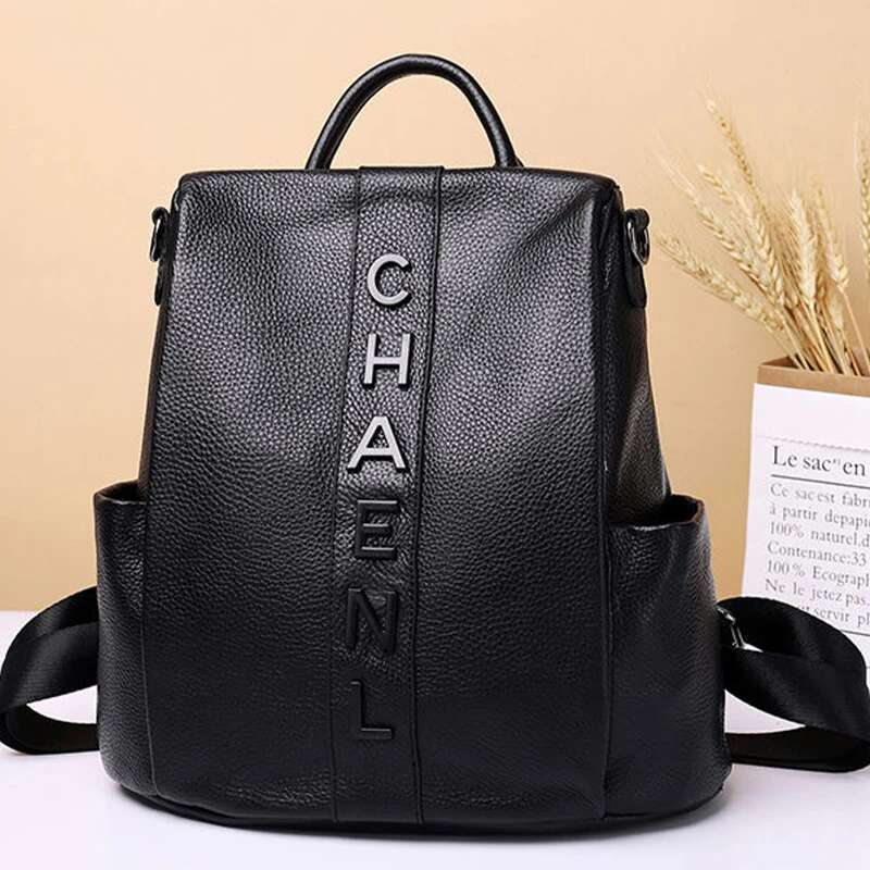 Fashion genuine leather women s trendy simple style large capacity versatile backpack commuting and traveling bag
