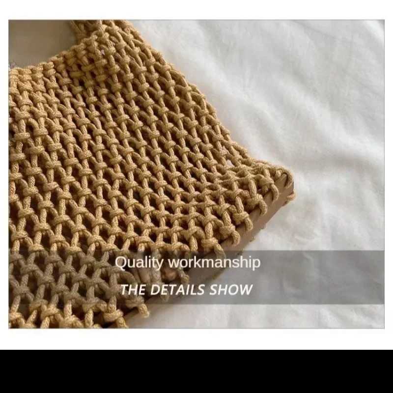 Handwoven Tote Bag for Women Knitting Crochet Beach Shoulder Bag Straw Rope Underarm Bags for Work/Home Serenity W250524