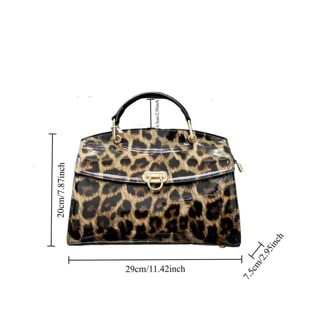 Women's Bags Designer Ladies' Fashionable Personalized Leopard Print Tote With Large Capacity And Bright Surface, Elegant Flip Shoulder Bag