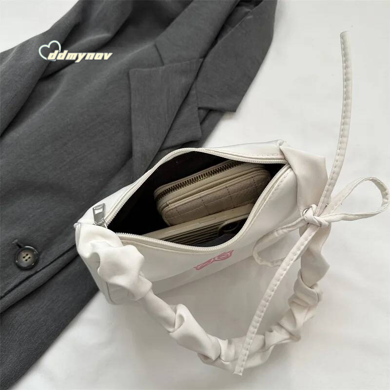 Embroidery Bowknot Butterfly Shoulder Y2k-Style Ruffle Handle Nylon Bow Tote Makeup Lipstick Bag Handbag New ddmynov