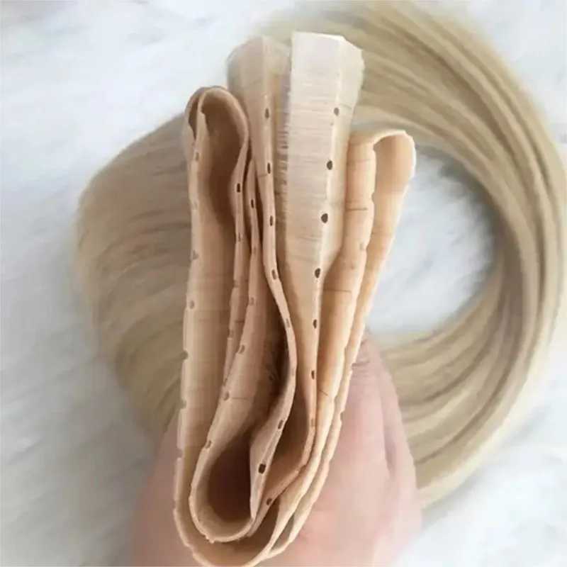 Invisible PU Weft Hair with Hole Human Hair Twin Tabs Injected On Tape PU Flat Weft No Glue Microlink Hole Weft Extensions S25526