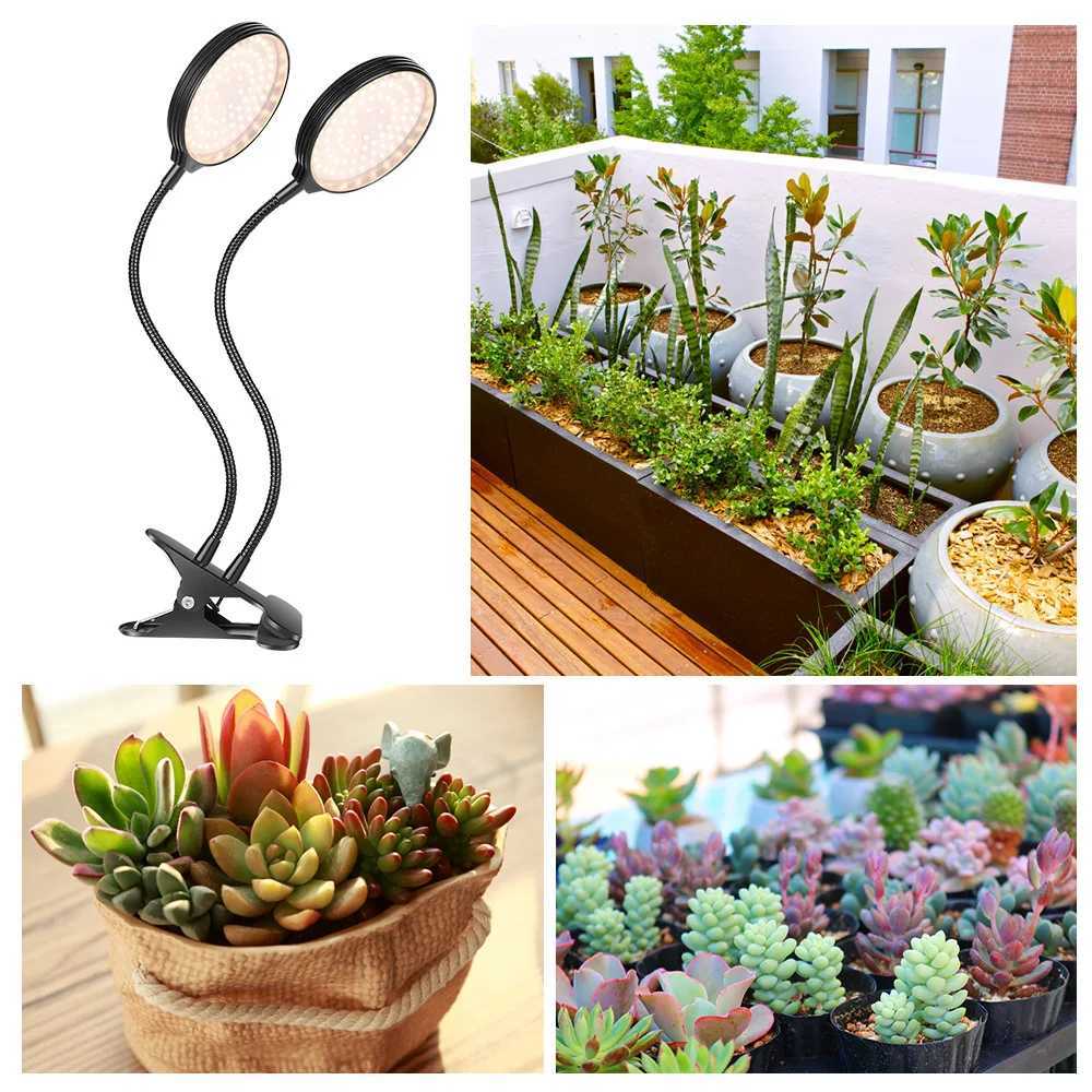 1/2/3/4 Heads LED Plant Grow Lights Dimmable Full Spectrum Phyto Lamp with Clip Auto On/Off Timer Indoor Flower Veg Growing LightXJ250526