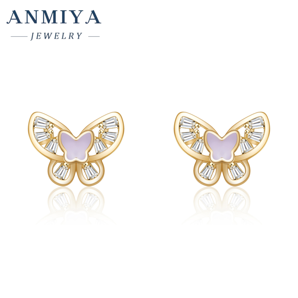 Wholesale Sterling Silver 18k Gold Shell pink butterfly Shape Nice Stud Earrings for Girl Women