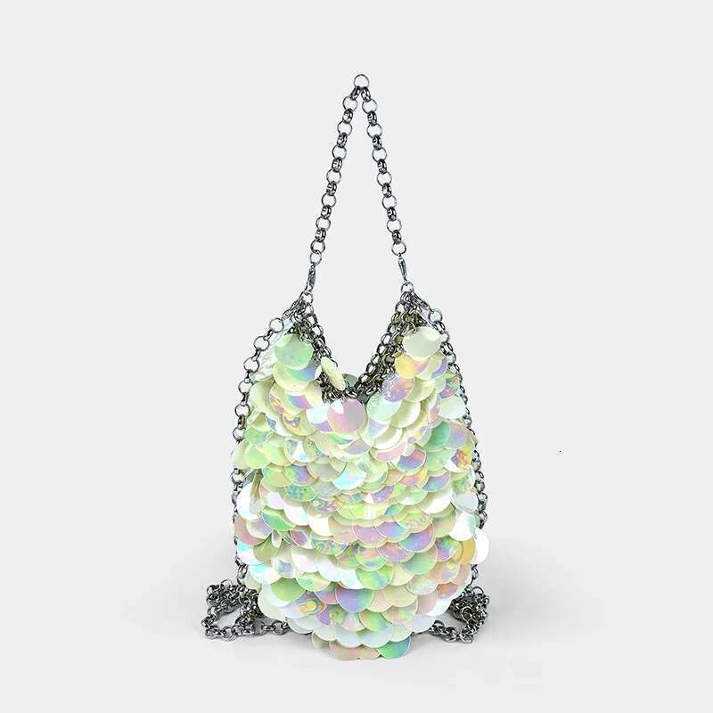 new shiny bundling colorful fish scale sequin hand woven banquet bead mobile phone crossbody women's bag