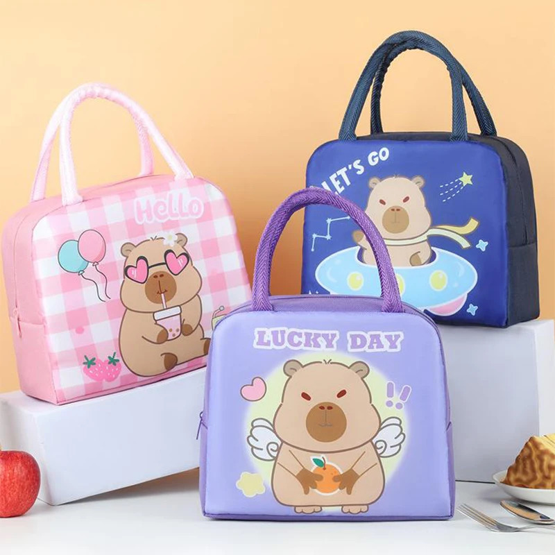 Cartoon Capybara Lunch Bag Insulated Food Container Portable Thermal Bento Box Bag for School Eco-Friendly Meal Tote for Kids 250526