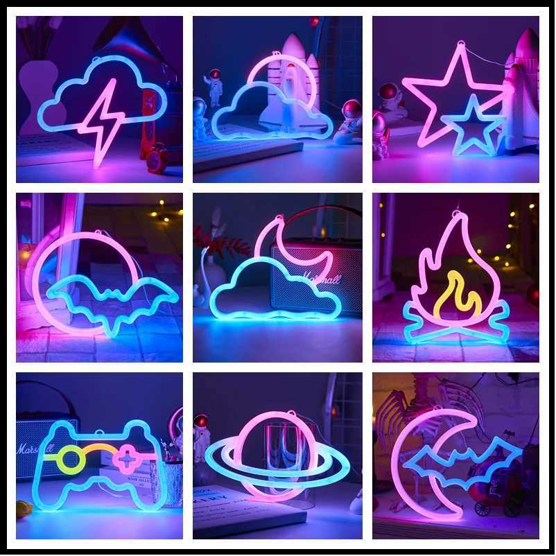 LED Bright Neon Light Night Gamepad Fire Moon Star Sign Modeling Lamp Room Wall Art Decoration Wholesale Xmas Birthday Wedding W250526