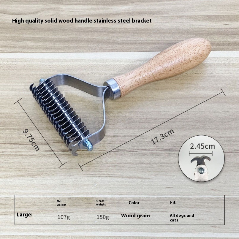 Pet Supplies Dog Grooming Cat Brush Wooden Handle Knot Double-Sided Stainless Steel Dogs Deshedding Rakes Comb Tool