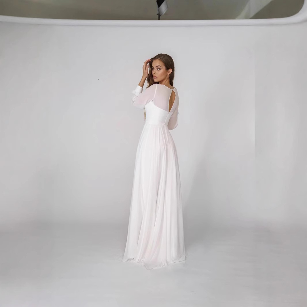 QQH Spring/Summer Womens Long Skirt Sexy Long Sleeve Chiffon Mesh Pendant Dress