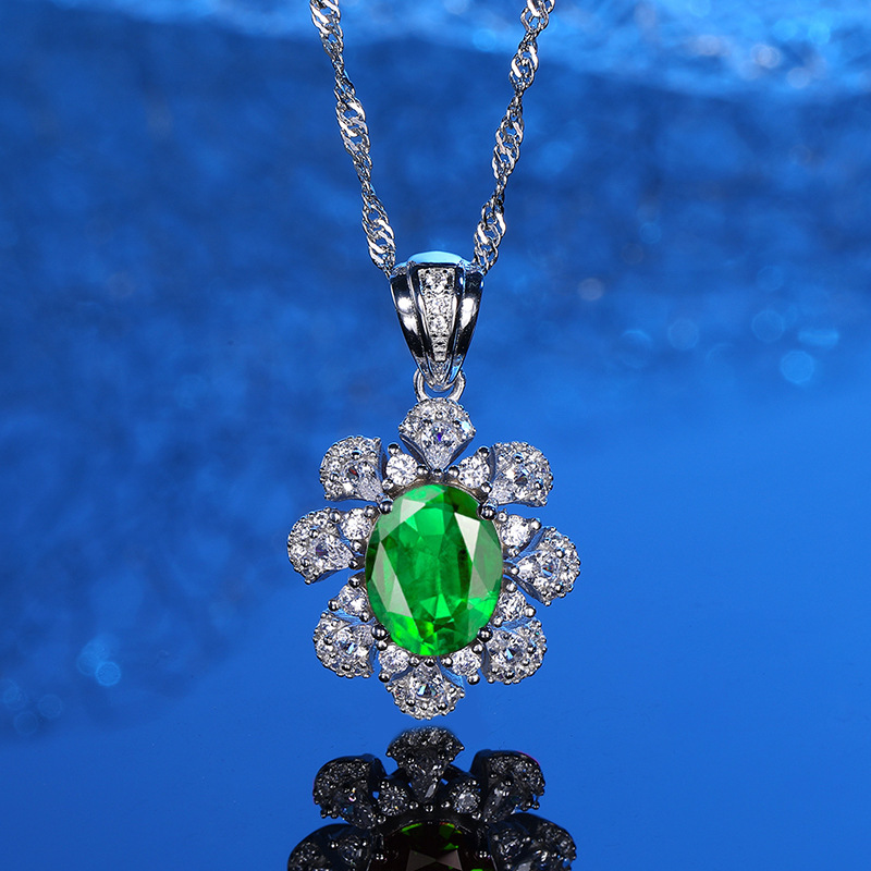 925 Sterling Silver Multi-Color Gemstone Necklace with Green, Blue, and Red Gemstones, Full Diamond Inlay, Princess Style Jewelry for Women