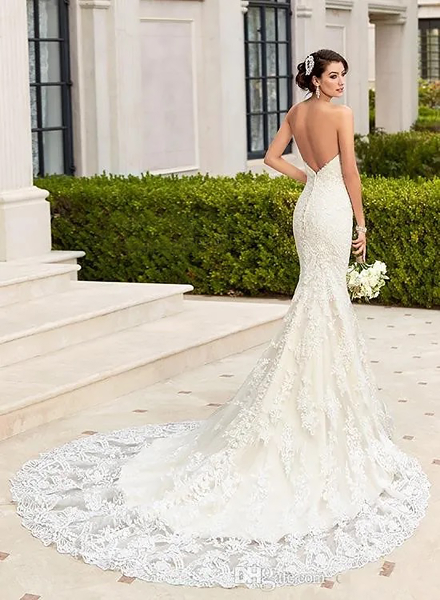 2025 Sexy Mermaid Backless Lace Wedding Dresses Sweetheart Beaded Crystal Chapel Train Vestidos De Noiva Beach Bridal Gowns