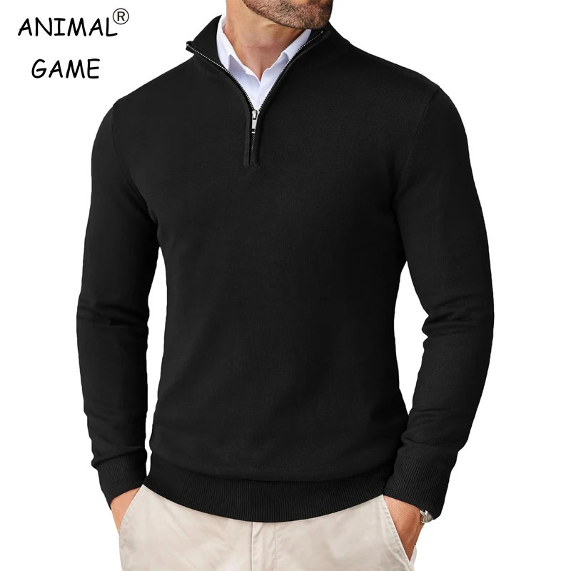 Mens Quarter Zip Up Sweaters Slim Fit Lightweight Mock Neck Pullover Casual Sweaters Half Turtleneck Knitted Outdoor Streetwear 250526