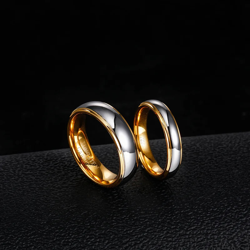 Tigrade 4mm/6mm Men Women Tungsten Carbide Ring Gold Plated Polished Rings Engagement Wedding Bands For Lover Couple 250519