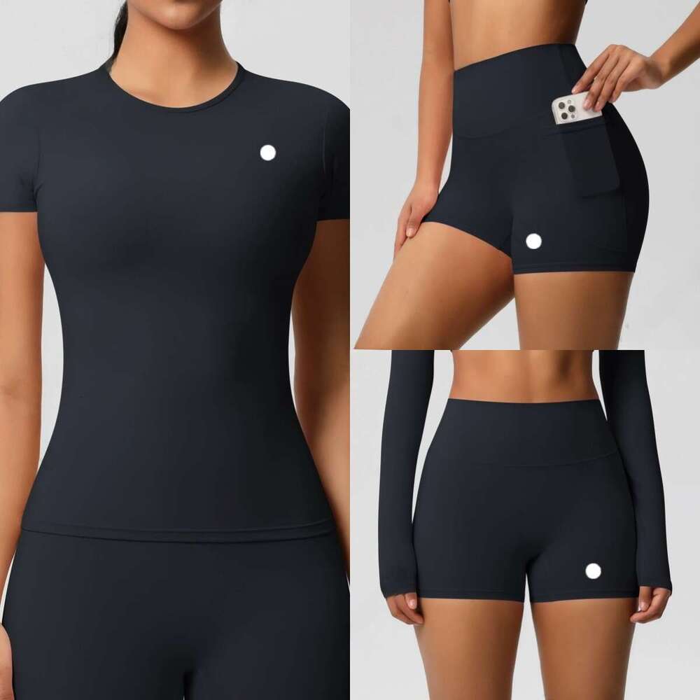 hot sale lycra fabric solid color women designer yoga pants tshirt high waist gym wear leggings elastic fiess lady outdoor sports trousers short sleev