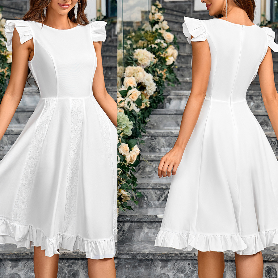 Summer New Womens Wear New Short sleeved Waist Pulling Dress Fluffy Skirt