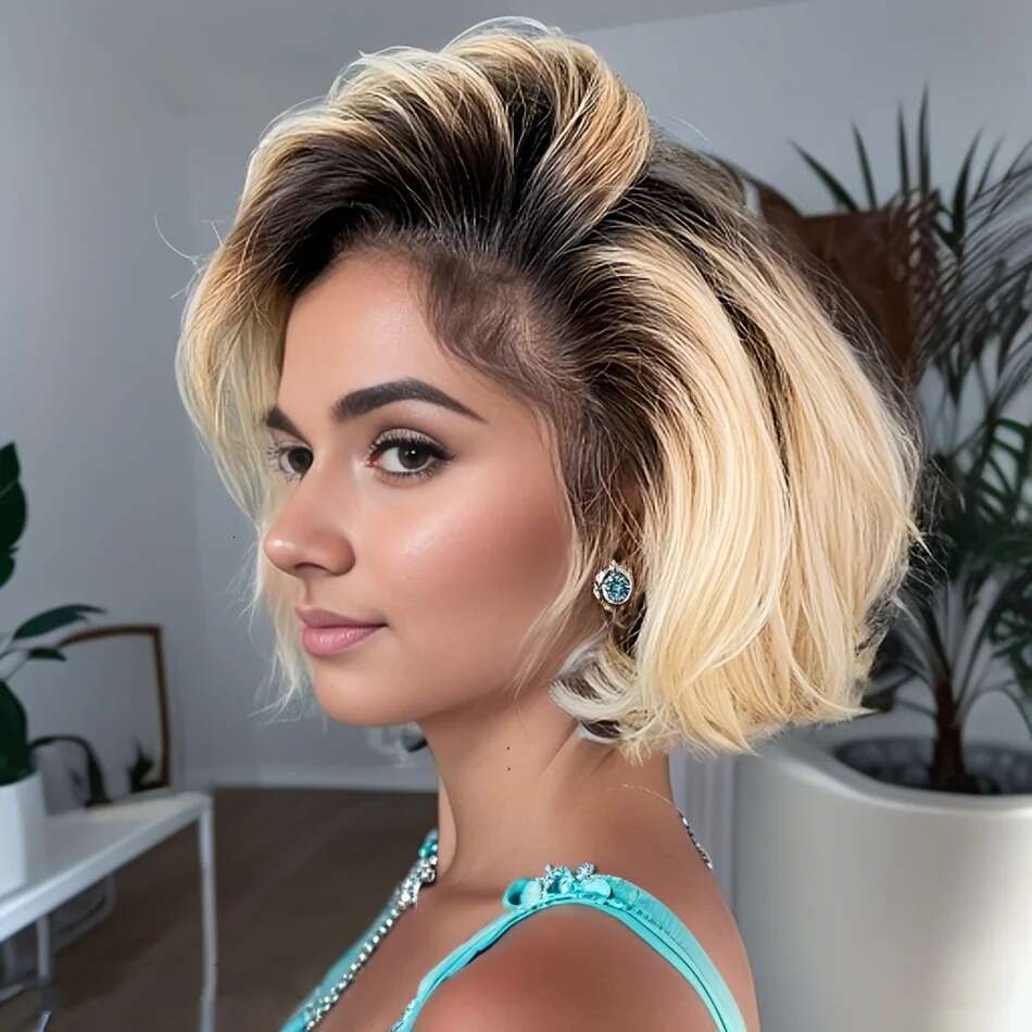 13x4 Lace Front Short Bob Pixie Cut Human Wig 8 Inch for Women Pre Plucked with Baby Brazilian Remy Hair