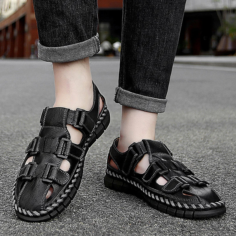 Summer Leather Men Sandals Fashion Breathable Casual Shoes Soft Bottom Outdoor Beach Roman Slippers Big Size 47 250523BJ - view 4