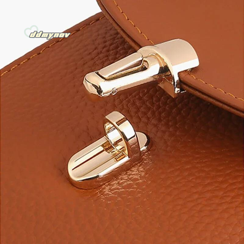 Genuine Leather Phone Solid Color Flip Round Lock Women's Crossbody Bag with Long Shoulder Strap and Credit Card Slot ddmynov