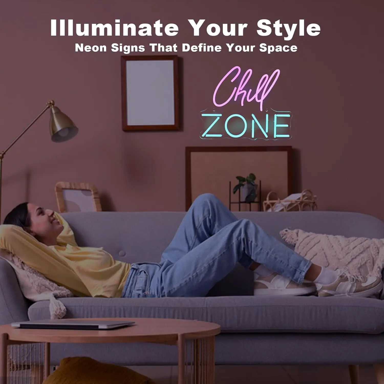 Chill Zone USB Powered LED Neon Sign Dimmable Neon Light Wall Decor for Room Decor Office Daily Party Birthday Gift Pub Man Cave W250526