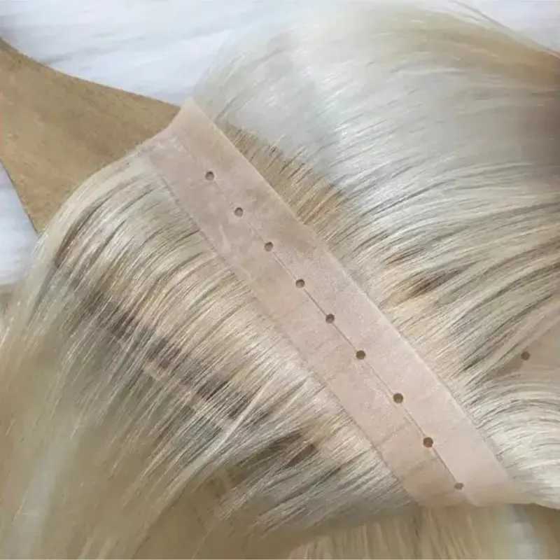 Invisible PU Weft Hair with Hole Human Hair Twin Tabs Injected On Tape PU Flat Weft No Glue Microlink Hole Weft Extensions S25526