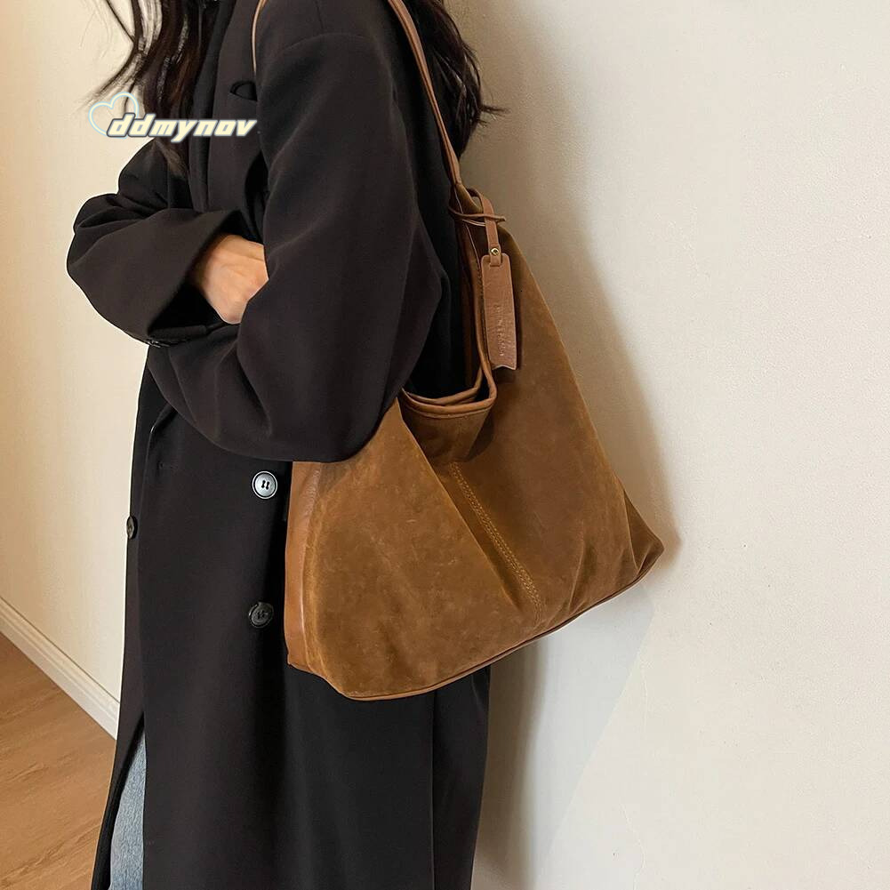 Women Suede Shoulder Bags Fashion Tote Women's Handbags Autumn Winter Large Capacity Magnetic Closure Casual Commuter Bag ddmynov