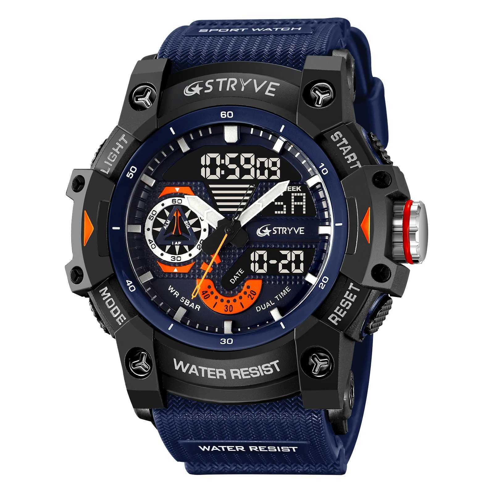 STRYVE Electronic Fashion Mens Sport Watches Shock Resistant 50M Waterproof Wristwatch LED Alarm Stopwatch Clock Men 8029 M250526