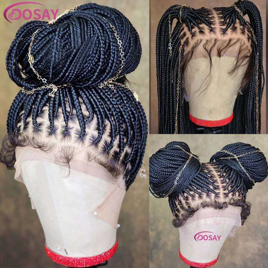 36Inch Synthetic Long Box Braided Full Lace Straight Braiding Bury Knotless Cornrow Braid Wig With Baby Hair