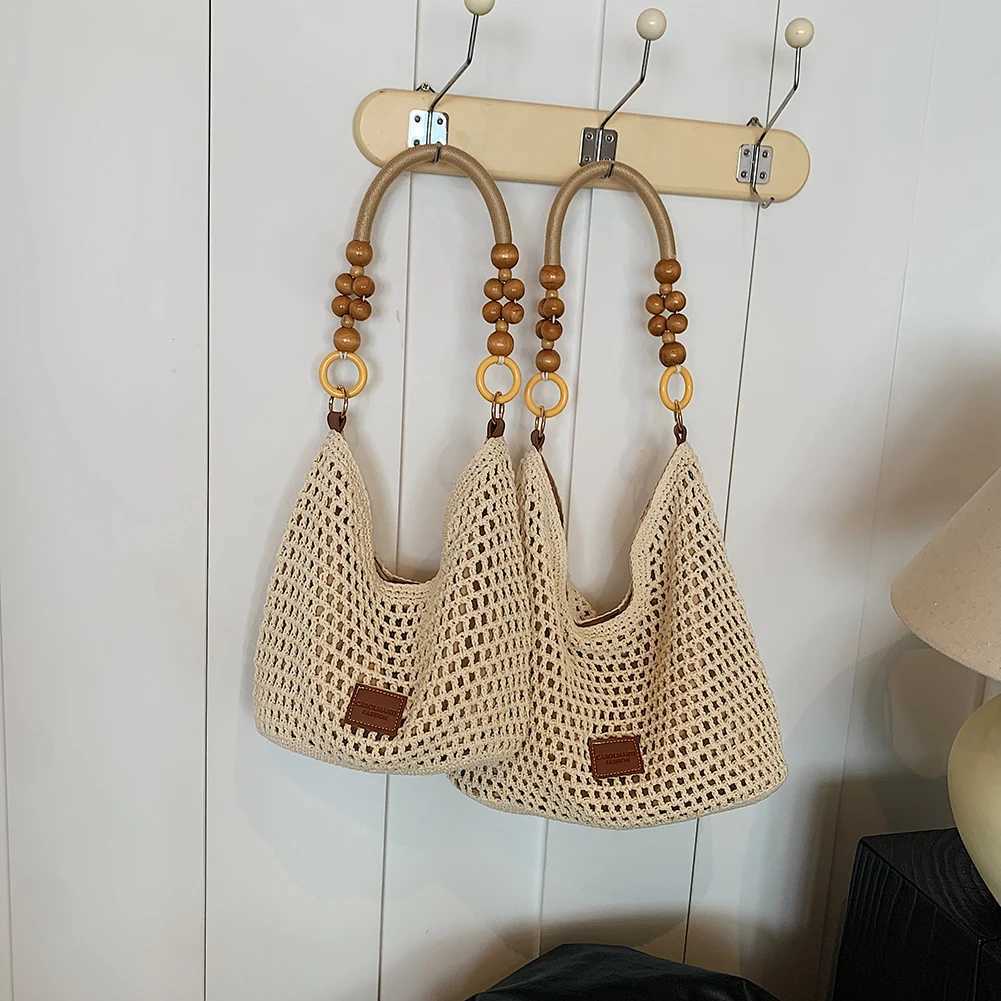 Woven Shoulder Bag Adjustable Strap Crochet Tote Bag for Women Mesh Crossbody Bag Large Capacity Hobo Bag for Travel Vacation W250524