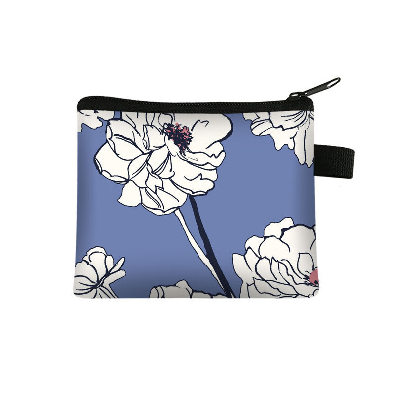 New floral petal mini wallet for women, portable key storage, coin exchange card, small square bag, designer men's key bag
