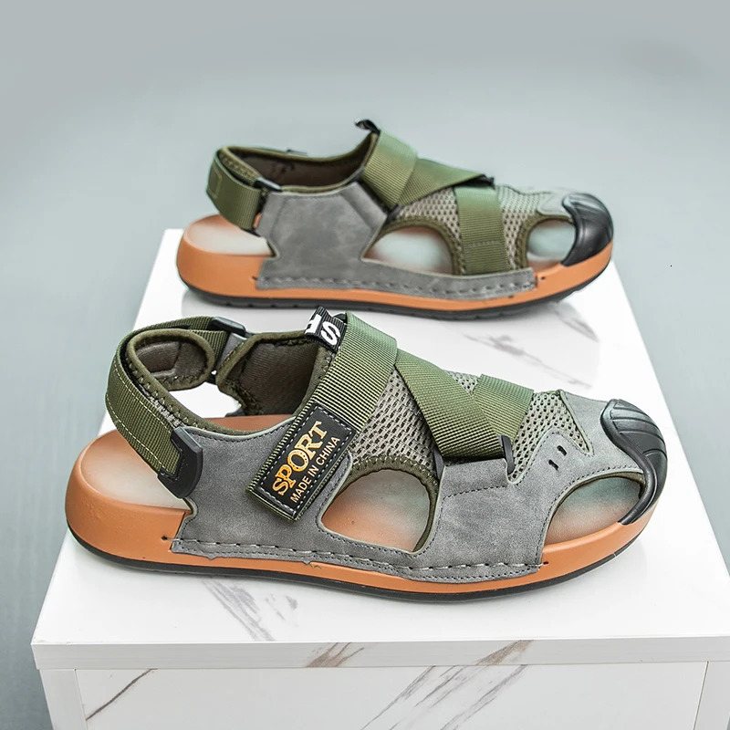Summer Outdoor Leather Breathable Men Sandals Casual Shoes For Beach Waterproof Footwear Man Anti Collision Toe 250523BJ - view 1