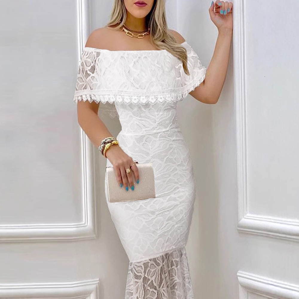 Off shoulder lace wrap buttocks sexy banquet dress new dress