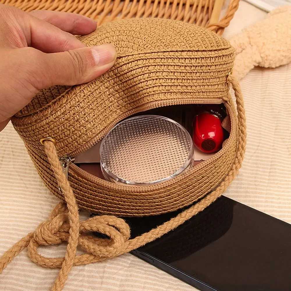Round Straw Bag Women Woven Beach Crossbody Bag for Ladies Cute Shoulder Rattan Handmade Knitted Candy Color Small Handbag W250524