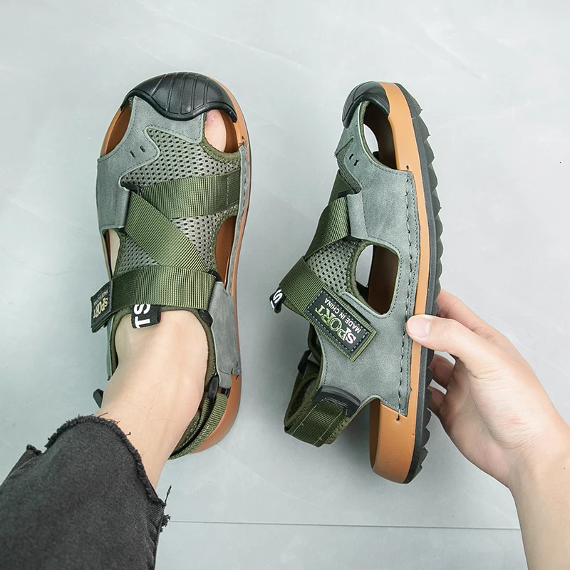 Summer Outdoor Leather Breathable Men Sandals Casual Shoes For Beach Waterproof Footwear Man Anti Collision Toe 250523BJ - view 3