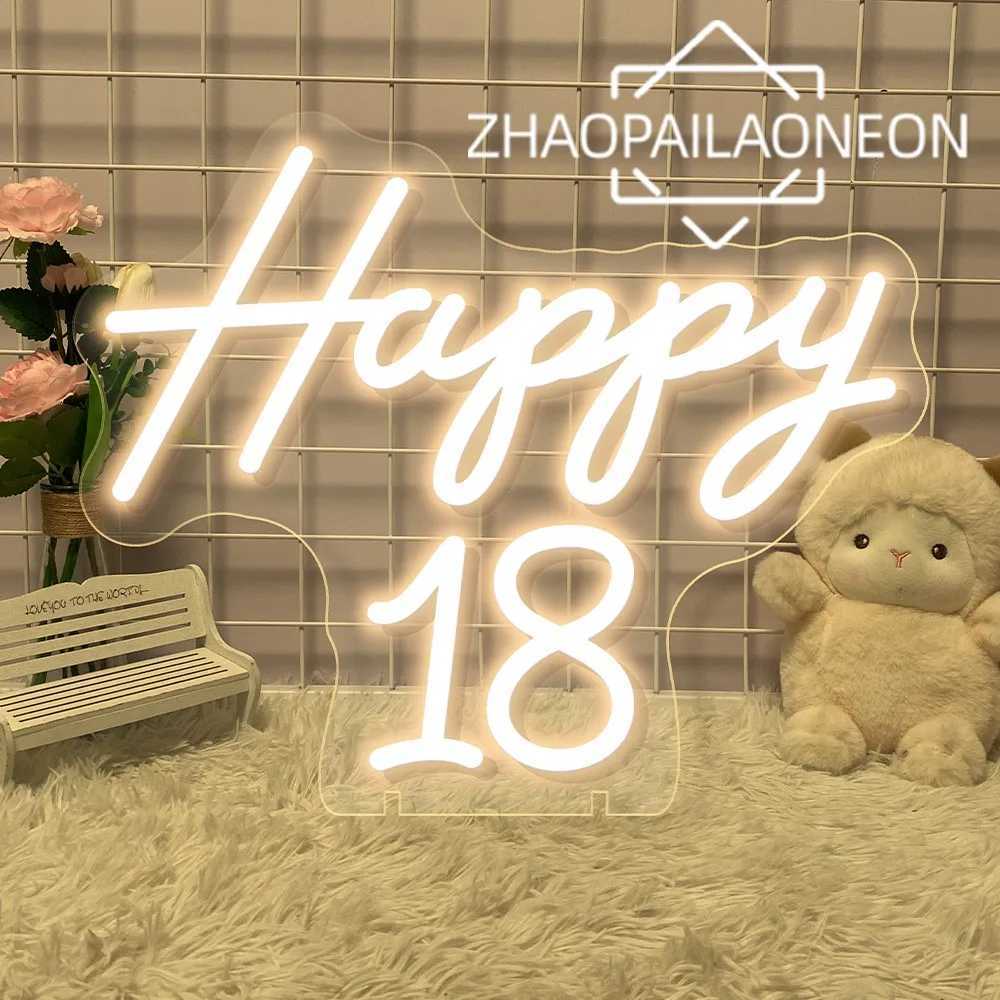 Happy Birthday 18 Neon LED Sign Room Decor Gifts Neon Light Wall Art Decoration Party Custom Light Sign Celebrate LED Sign USB W250526