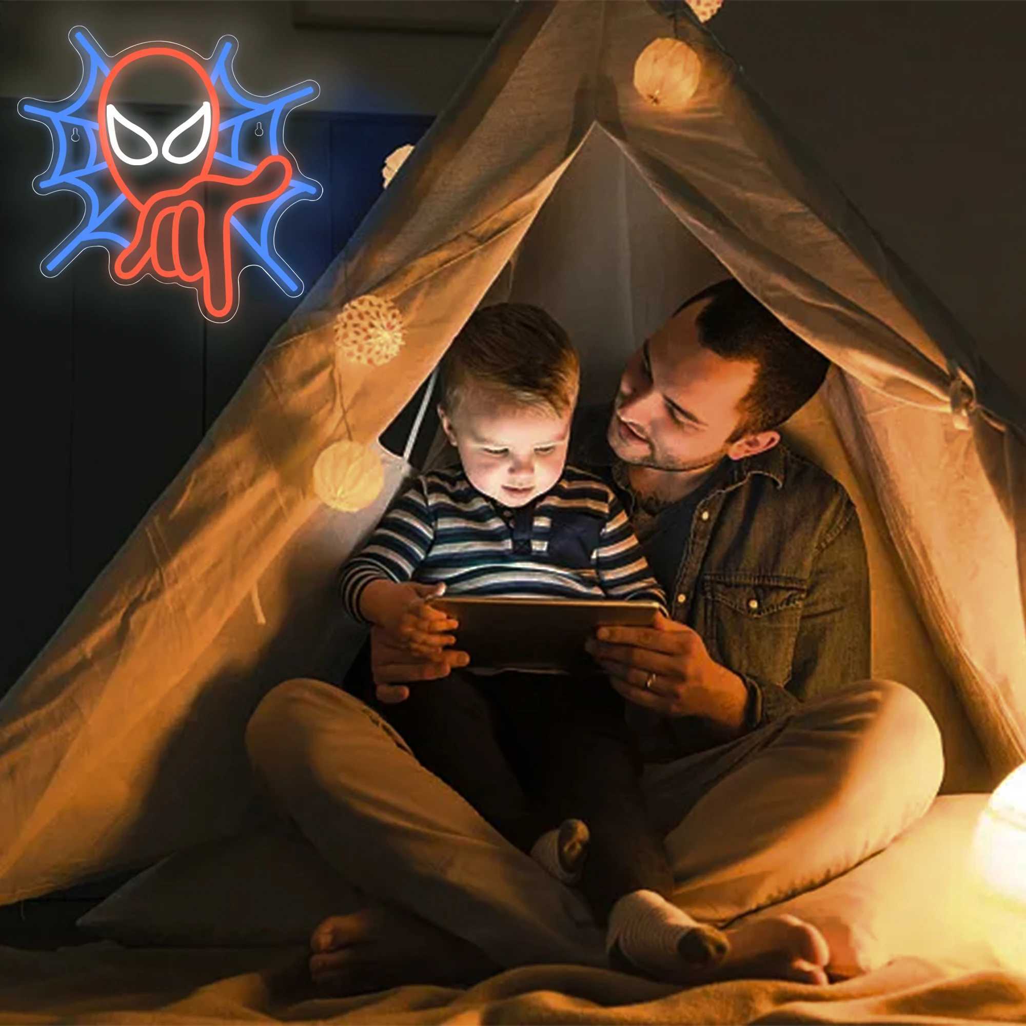 Spider Neon Sign for Wall Decor Anime LED Light Up Sign Spider Room Decor for Boys Bedroom Christmas Birthday Gifts for Kids W250526