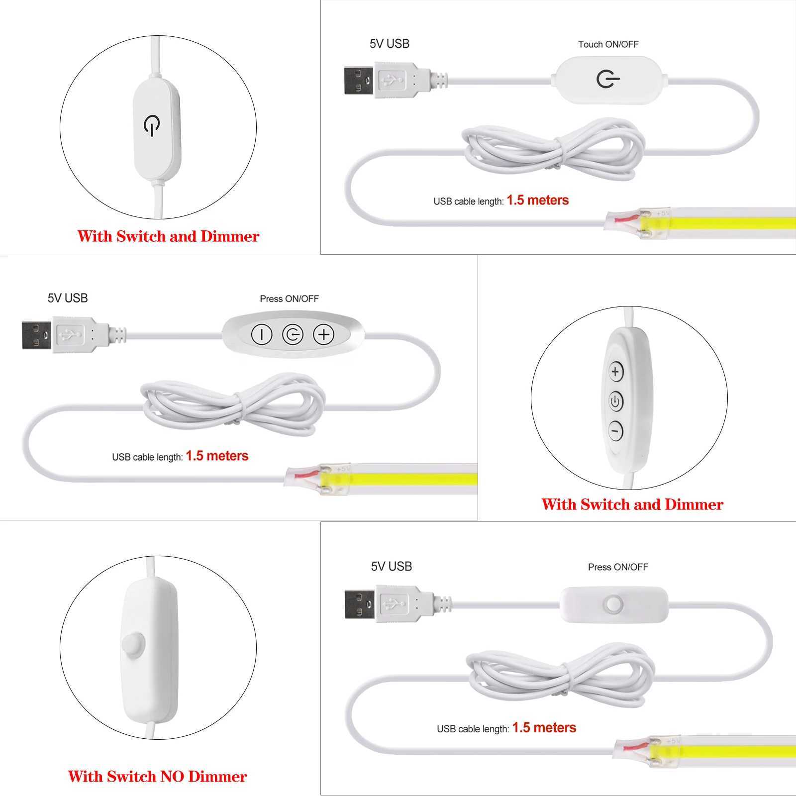 USB LED Strip Light 5V 320LEDs/M COB Dimmable Touch Sensor Switch/ Push Switch Tape DIY TV Mirror Backlight Room Night Lighting W250526
