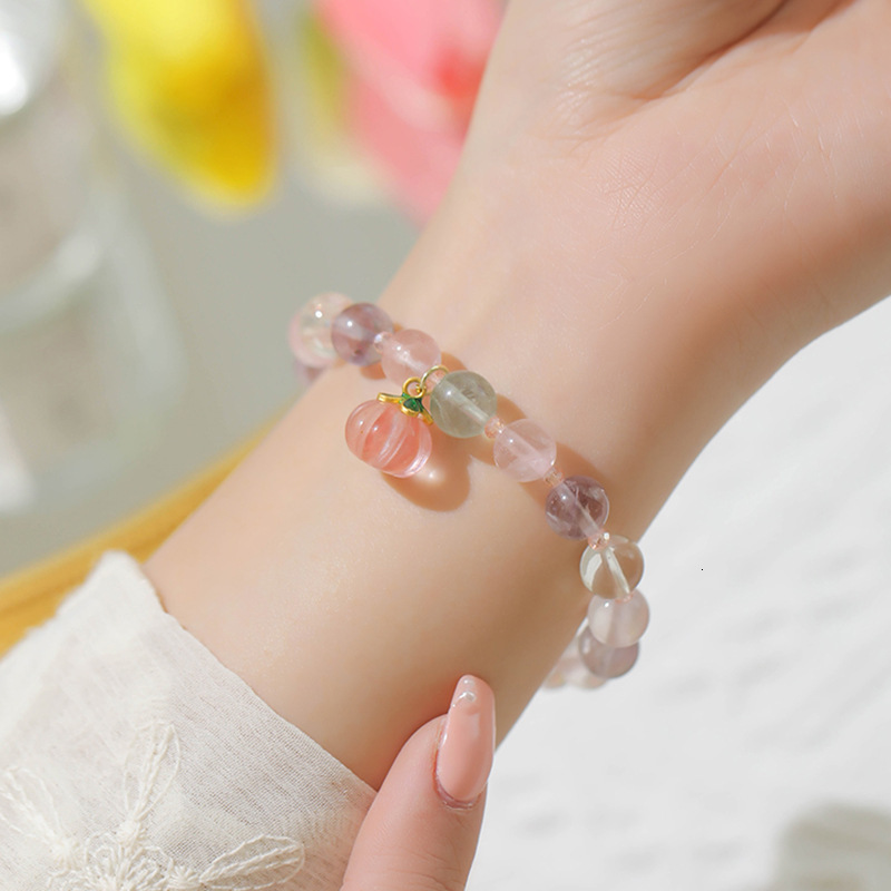 Korean new cute design peach cat eye stone for women with a light temperament and five element crystal bracelet