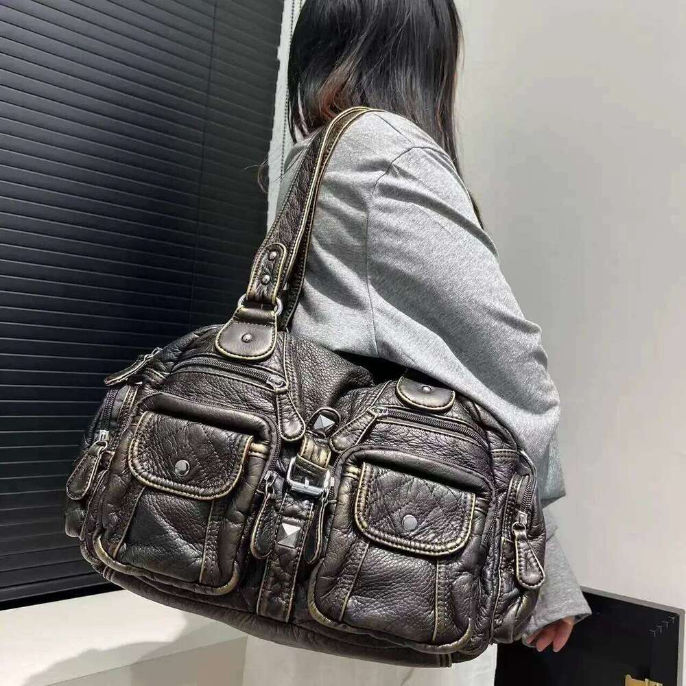 Women's Bags Designer Ladies' Fashionable Hot Girl Vintage Tote With Large Capacity Y2k Washed Vegan Leather Single Shoulder Crossbody Bag