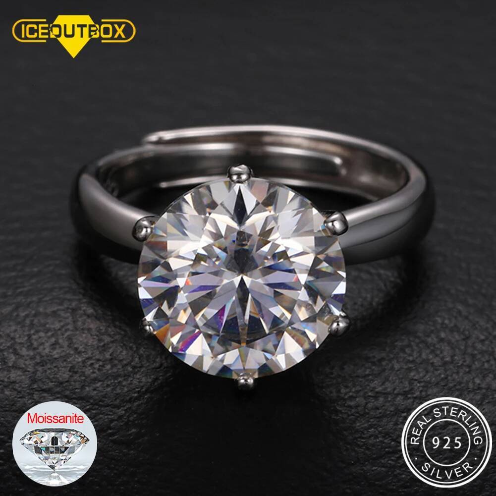0.5-5ct Sterling Sier Classic Style Dia Jewelry Moissanite Wedding Party Anniversary Adjustable Size Ring