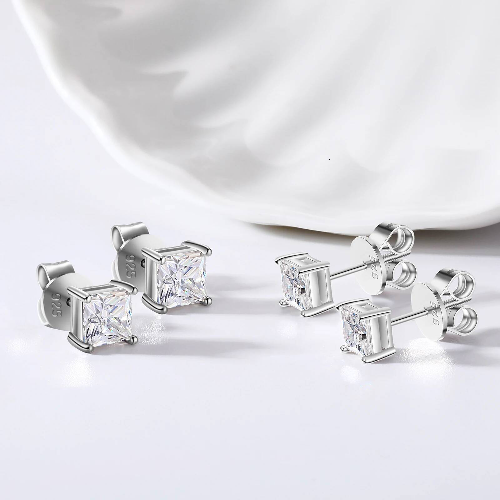 Princess Cut 1-2.4 Ct Moissanite Earrings for Women Men Sterling Sier Sparkling Dia Ear Studs Fine Party Jewelry Gifts