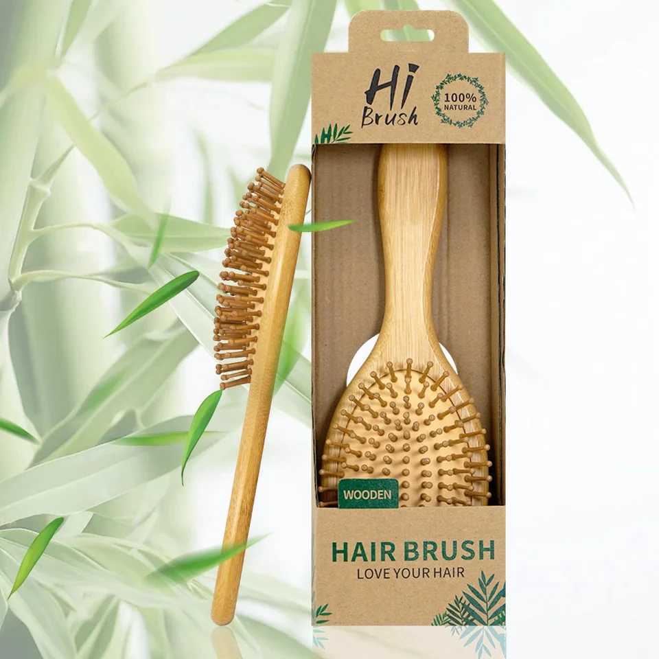 1pc Premium Bamboo Hair Brush Set with Elegant Gift Box Wide-Tooth Detangler Scalp Massager for Men/Women R250526