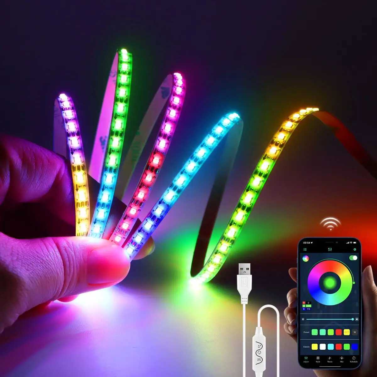 RGBIC WS2812B USB 5V Neon LED Lights Strip Bluetooth Smart Addressable Pixels Neon Tape For Bedroom Kitchen TV Ambient Lighting W250526