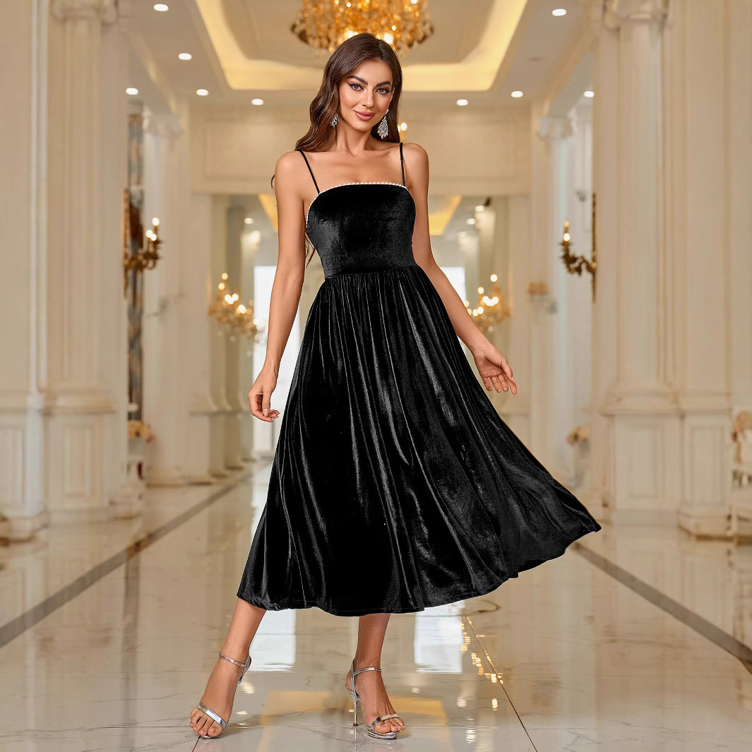 Small niche design style new pure color sexy slim fit suspender dress for women