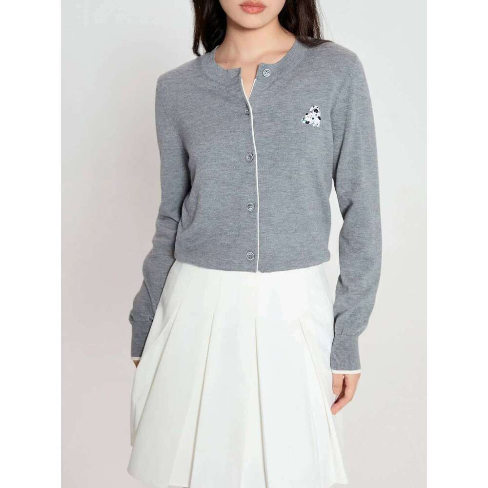 DUSHU Embroidery Round Neck Sweater For Women 2024 Autumn New Design All-Match Casual Solid Color Knitted Top 24Ds83043