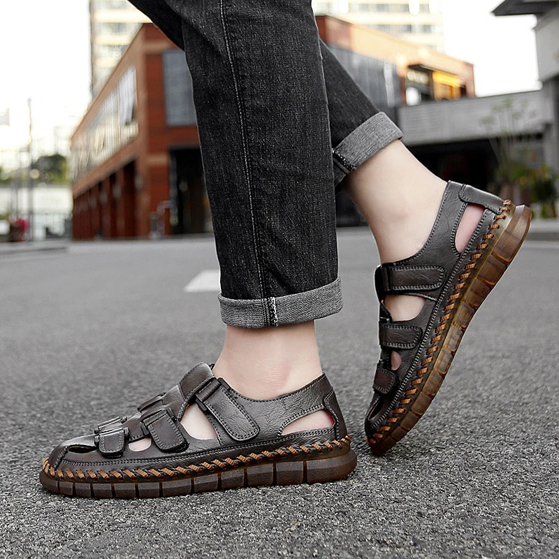 Summer Leather Men Sandals Fashion Breathable Casual Shoes Soft Bottom Outdoor Beach Roman Slippers Big Size 47 250523BJ - view 6