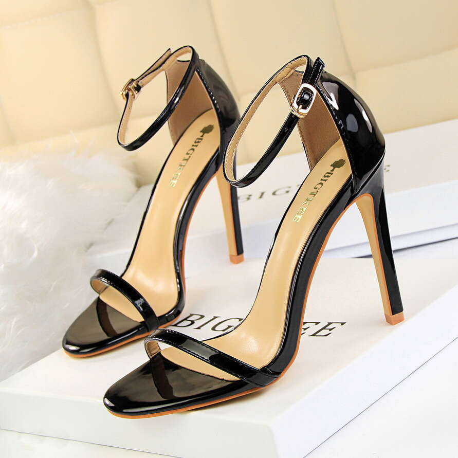 Fashionable super high heels patent leather open toe lace up sandals, summer sexy women's high heels