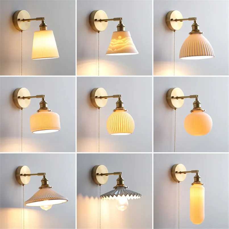 Modern White Ceramic Wall Mounted Lamps for Hotel Bedroom Bedside Pull Switch Sconce Light Fixtures Nordic Hallway Aisel IndoorXJ250526