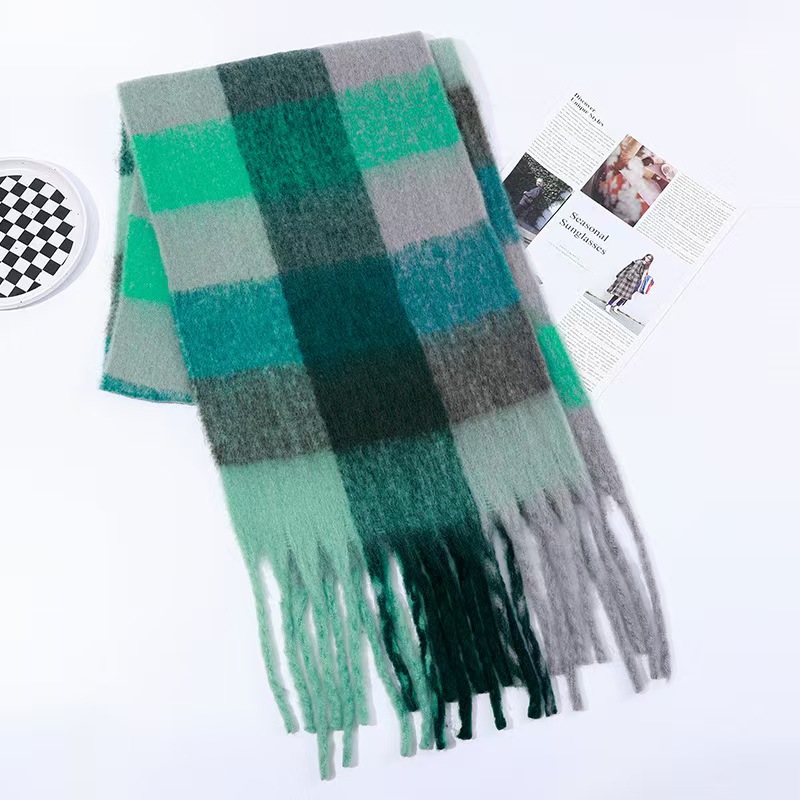 T804 cashmere scarf women's winter warm thick solid color men's scarf autumn and winter thick tassel wool scarf